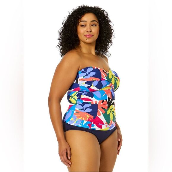 Anne Cole Women Plus Tropic Stamp Twist Bandeaukini Swim Top 36Dd NWT in package - Picture 2 of 7
